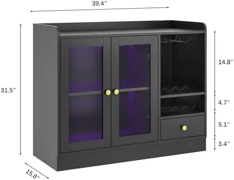 Wine Bar Cabinet with Tempered Acrylic Door & Rack, Freestanding Buffet Sideboard with Glass Holder, Coffee Bar Cabinet image 2