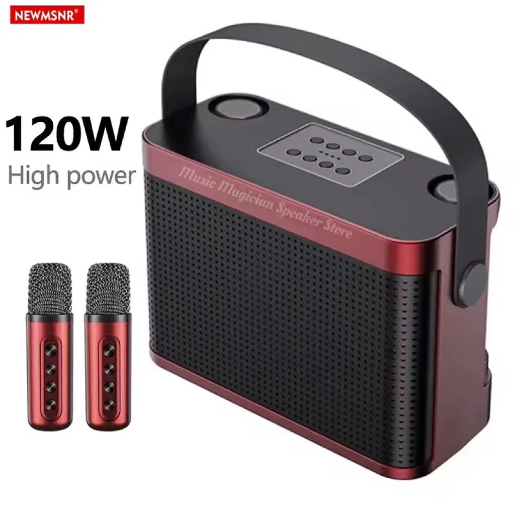 120W Powerful Wireless Portable Dual Microphone Bluetooth Speaker Hifi Sound Family Party Karaoke Subwoofer Boombox gift for kid