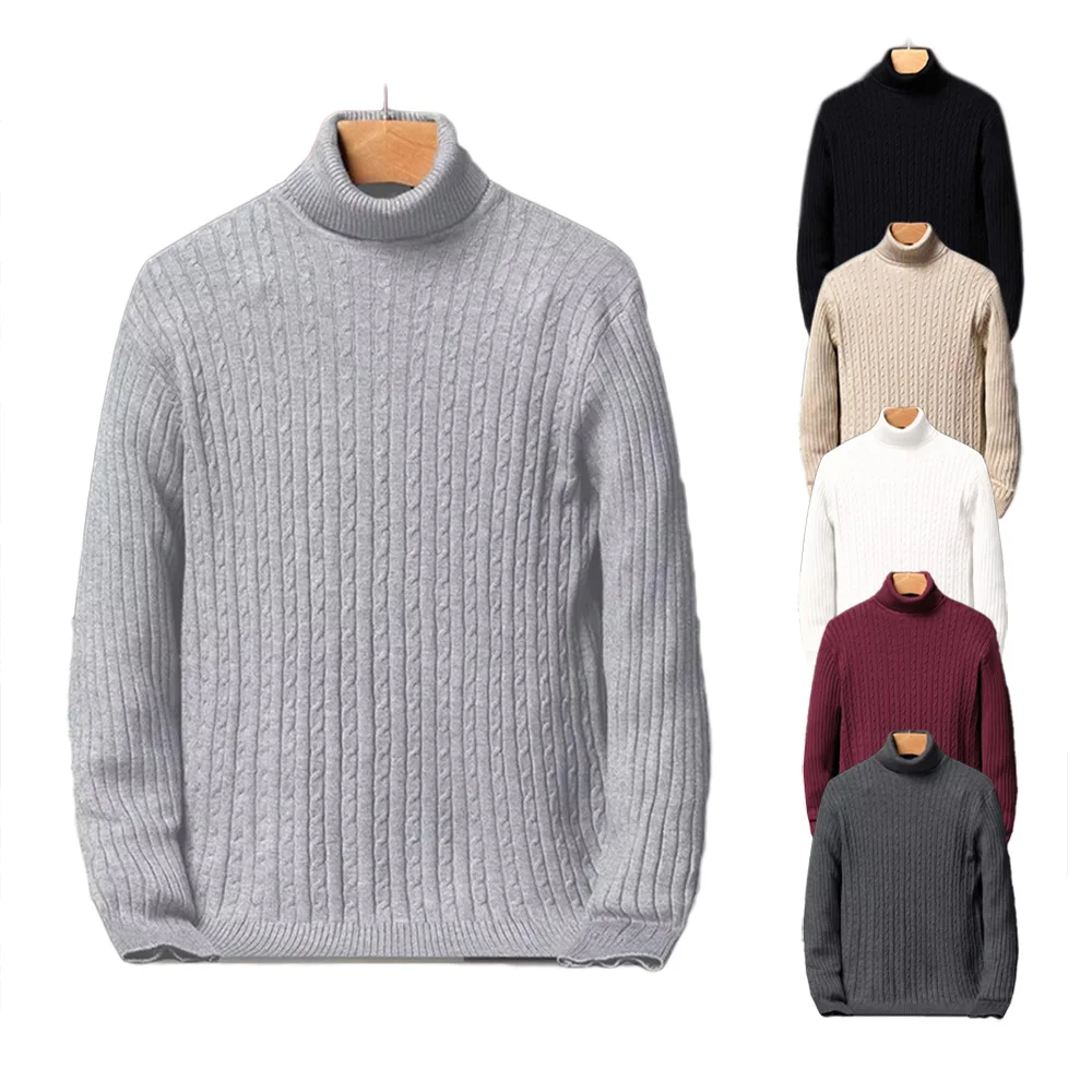 Autumn Winter New Men's Roll neck Sweaters Knitted Jacquard Pullover Warmth Long Sleeved Solid Color Classic Casual Clothing