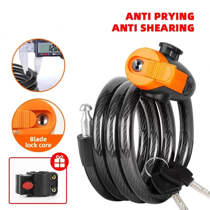 Universal Mountain Bike Cable Lock Key Fixed Secure Anti Theft With Bracket Scooter Lock Bicycle Accessories 2024New Wholesale