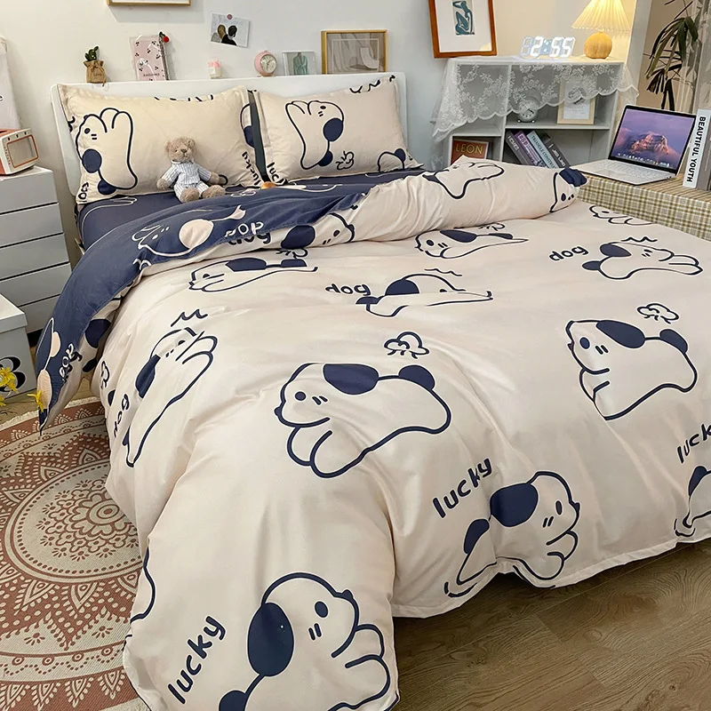 

Cute Pattern Printed Bedding Sets with Duvet Cover Bed Sheet Pillowcases Washed Smooth Cozy Comforter Set Single Double Size