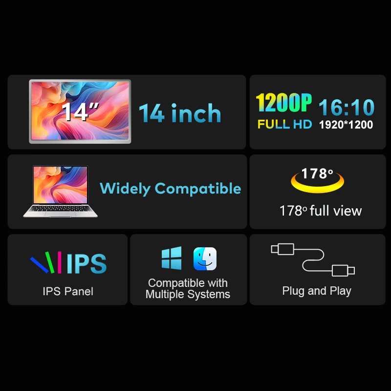 Fotografia 4: Monitor LCD portátil de tela dupla 14 polegadas compatível 12-17 polegadas Mac/Win/Laptop cromado com suporte ajustável