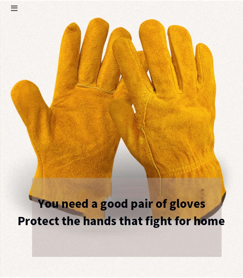 1 Pair Leather Fireproof Gloves Yellow Durable Anti-Heat Insulation Work Safety Gloves For Camping Welding Metal Hand Tools