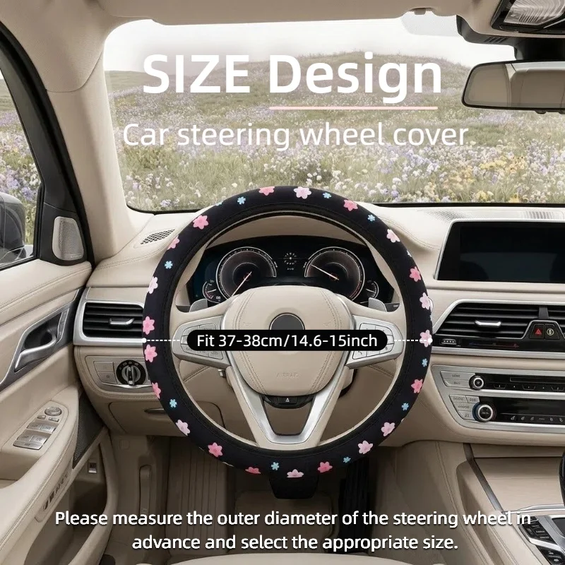 1 Stück Niedlicher Blumenmuster-Lenkradbezug ohne Innenring-Design, Einfach zu Installieren und zu Reinigen, Auto-Innenausstattung – Detail 2