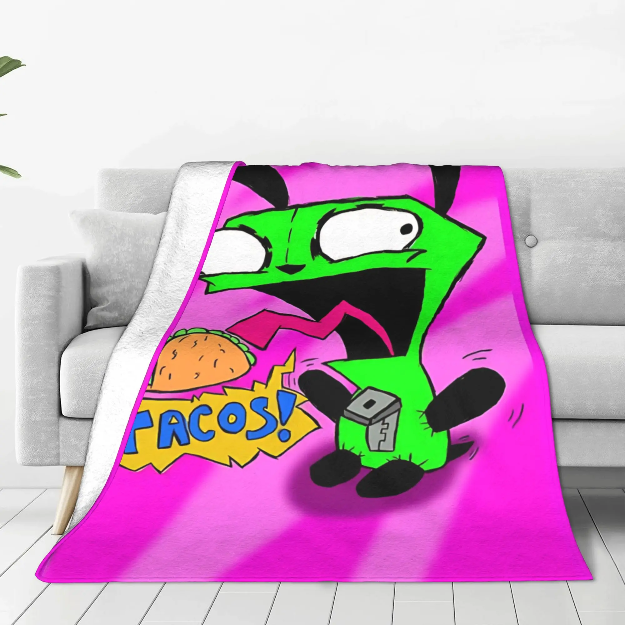 1PC Home Cutecore alien cartoon  Invader Zim Blanket Super Cosy Plush Home Living Room Sofa Halloween