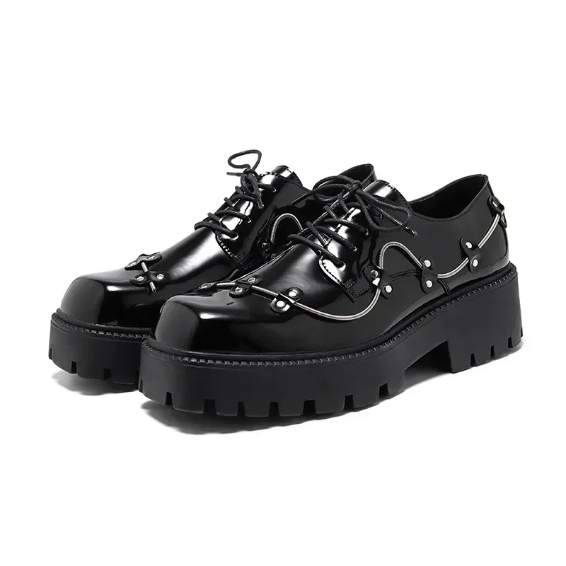 2024 Black Shoes Men Classic Platform Oxford Dress Shoes Men Retro Patent Leather Footwear Low-Ankle Party Shoes Mocassin Homme