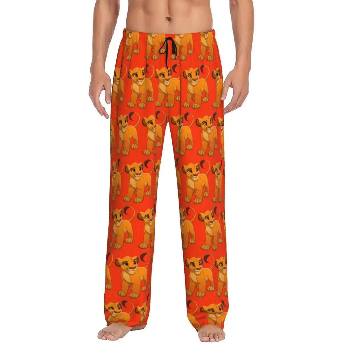 Custom Simba The King Lion Pajama Pants Men\'s Lounge Sleep Stretch Sleepwear Bottoms with Pockets