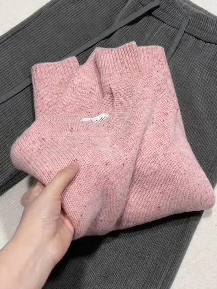 

Розовый вязаный свитер женский осенне-зимний, мягкий, уютный, с круглым вырезом, базовый слой, корейский стиль, прямой крой, длинный рукав