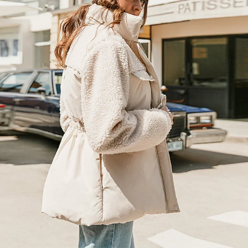 2023 Women's Autumn and Winter Warm Parka Coat Women's Stand Collar Coat High Street Long Sleeve Solid Color Down Jacket 2 Color