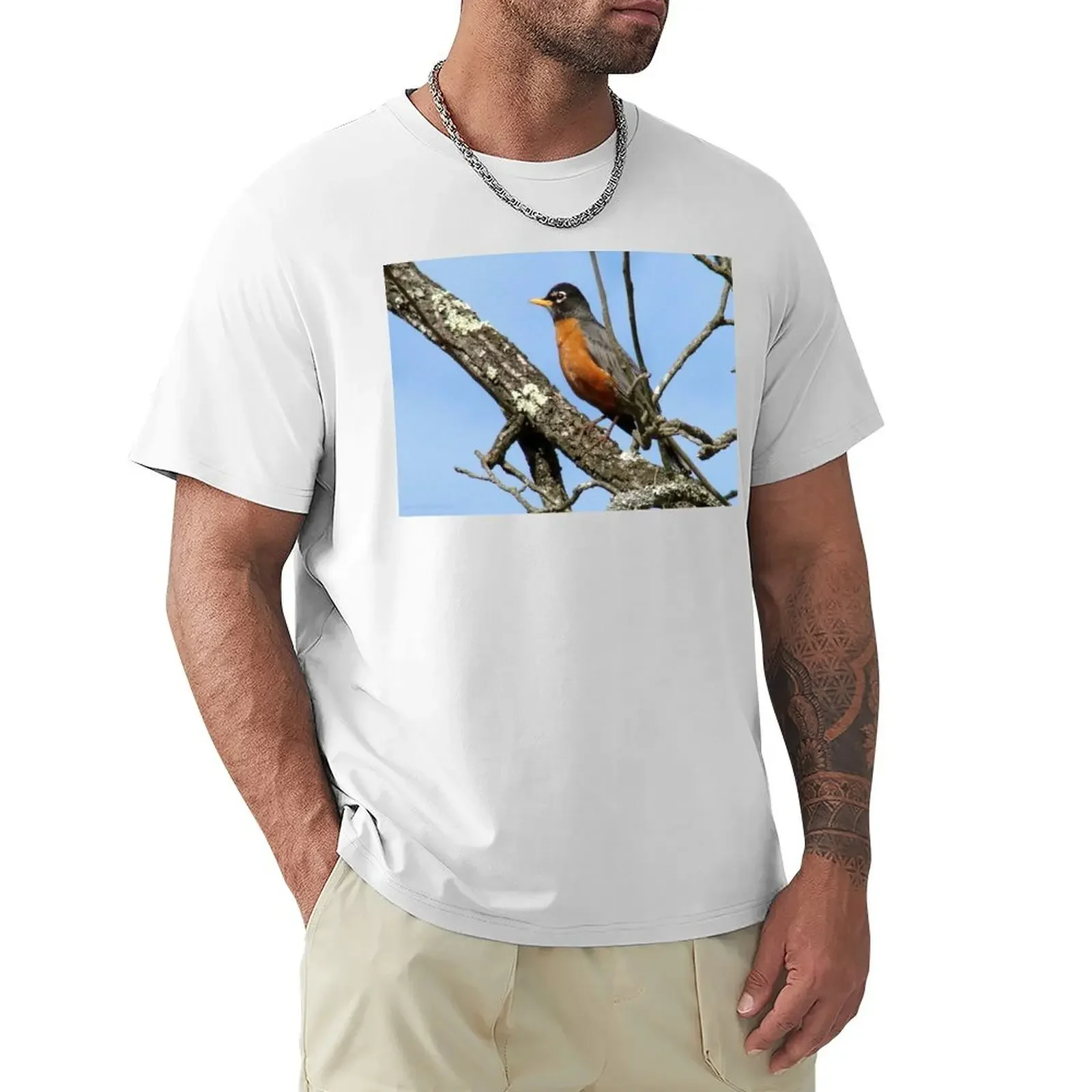 American Robin, Harbinger Of Spring T-shirt oversizeds boys whites plus sizes Men's cotton t-shirt