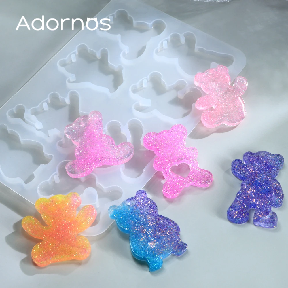 

1 комплект, силиконовые формы из эпоксидной смолы с милым медведем, формы для литья из смолы с медведем для ювелирных изделий, брелок для ключей «сделай сам», формы для изготовления подвесок