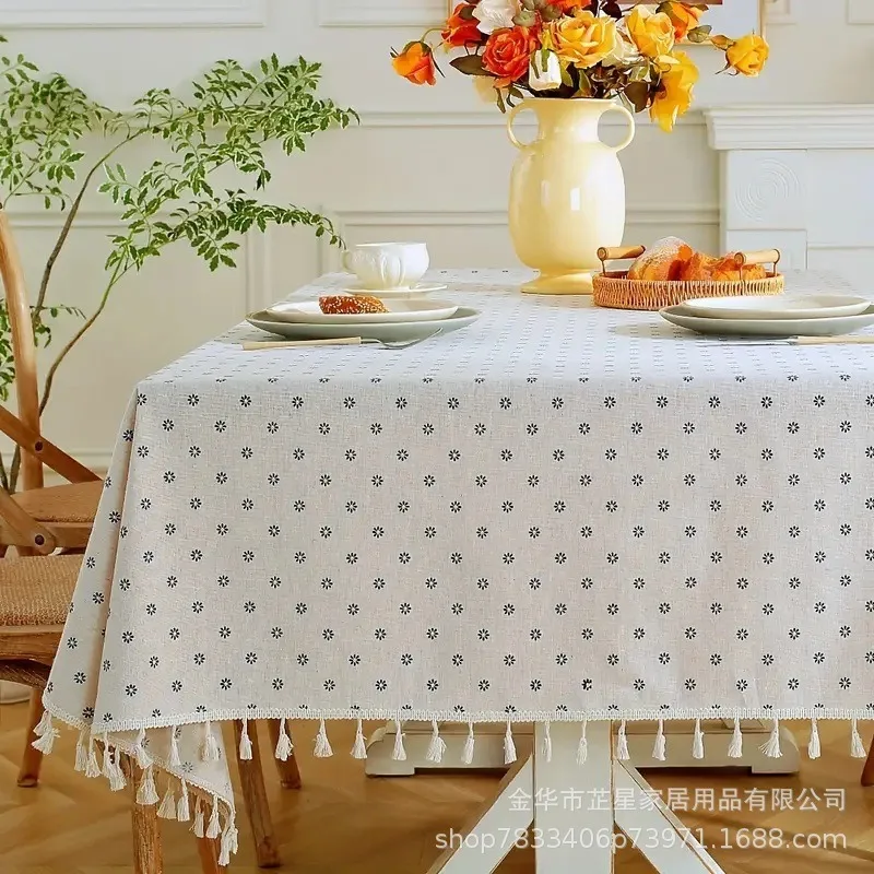 Tassel Tablecloth All Over Print Daisy Tablecloth Rectangular Tablecloth Polka Dot Tablecloth European Festive Decorative Tablec