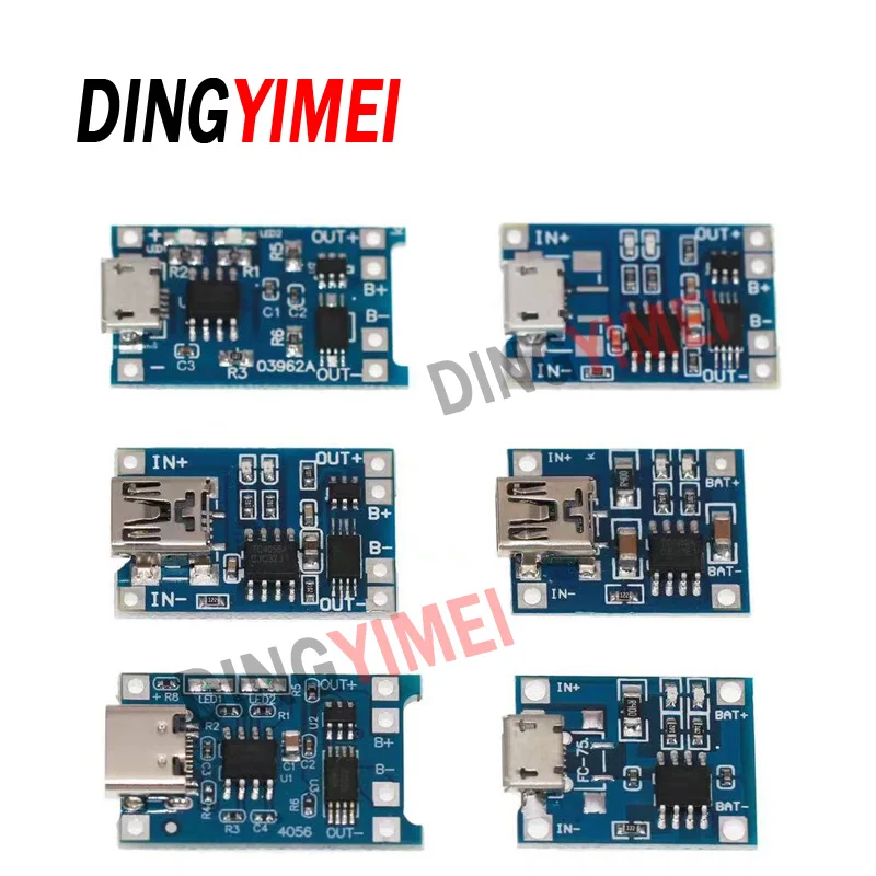 5Pcs Micro USB 5V 1A 18650 TP4056 Lithium Battery Charger Module Charging Board With Protection Dual Functions 1A Li-ion