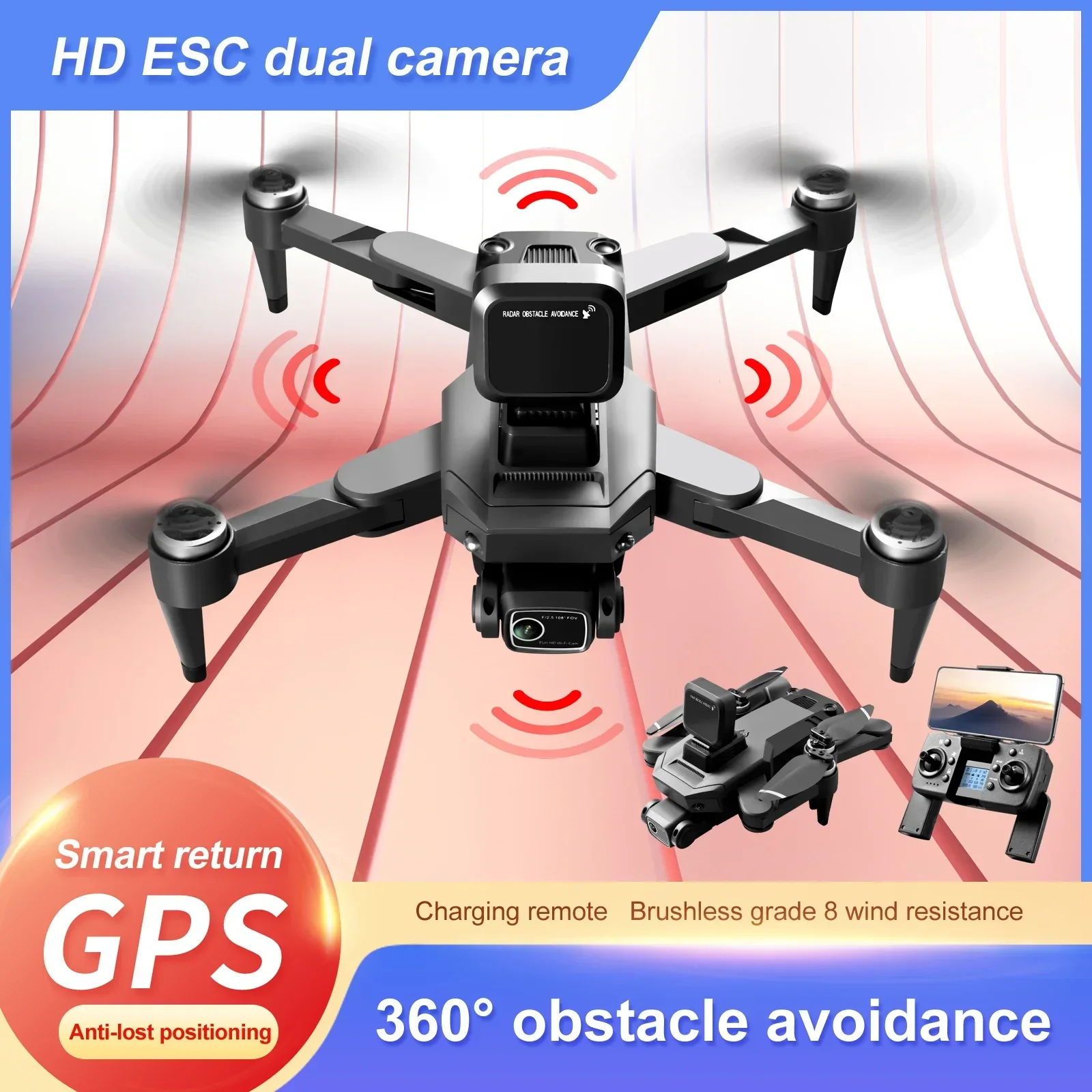 S109 Brushless Drone HD Transmission Ultra Long Range Four Axis Electric Resistant 5G GPS Optical Flow Remote Control Dron 3000M