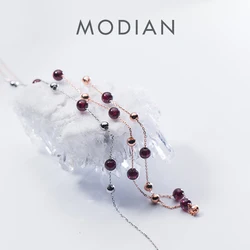 Modian Natural Bead Purple Crystal Choker Pendant Necklaces Charm Romantic Real 925 Sterling Silver Fashion Fine Jewelry Gift