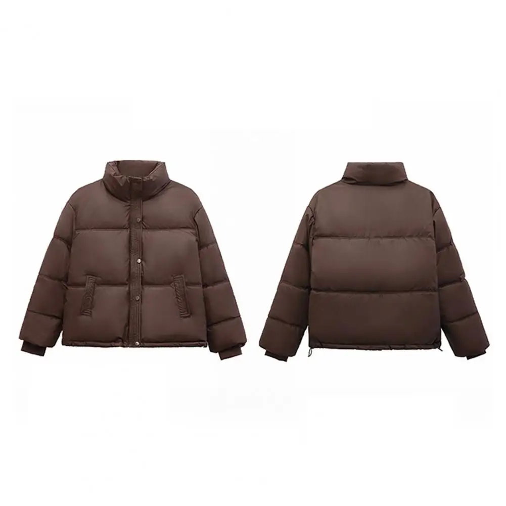 Chic Winter Zipper Stand Collar Women's Bread Coat Pure Color Korean Version Loose Fit Cotton Pockets Windproof Outwear Jacket