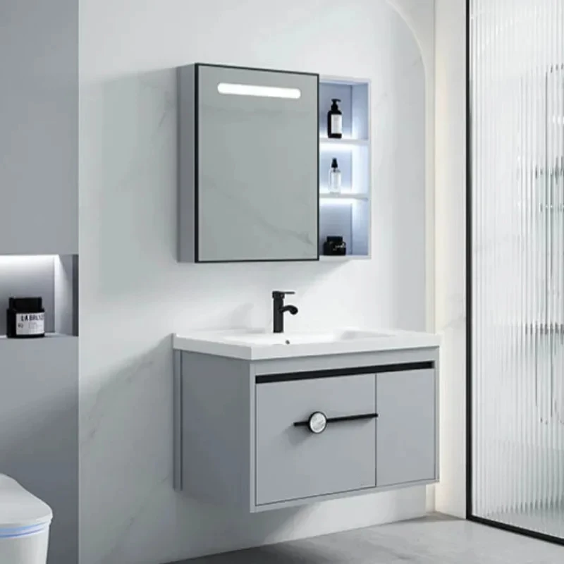 Aluminum Alloy Bathroom Mirror Cabinets Wall-mounted Balcony Washstand Locker Bedroom Dressing Mirrors with Storage Rack