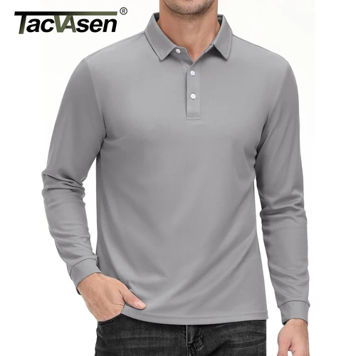 Imagen 2 del producto TACVASEN-Polo deportivo para hombre, camisetas de Golf de secado rápido, camisas de trabajo transpirables, camisas informales de oficina, Top ligero de manga larga