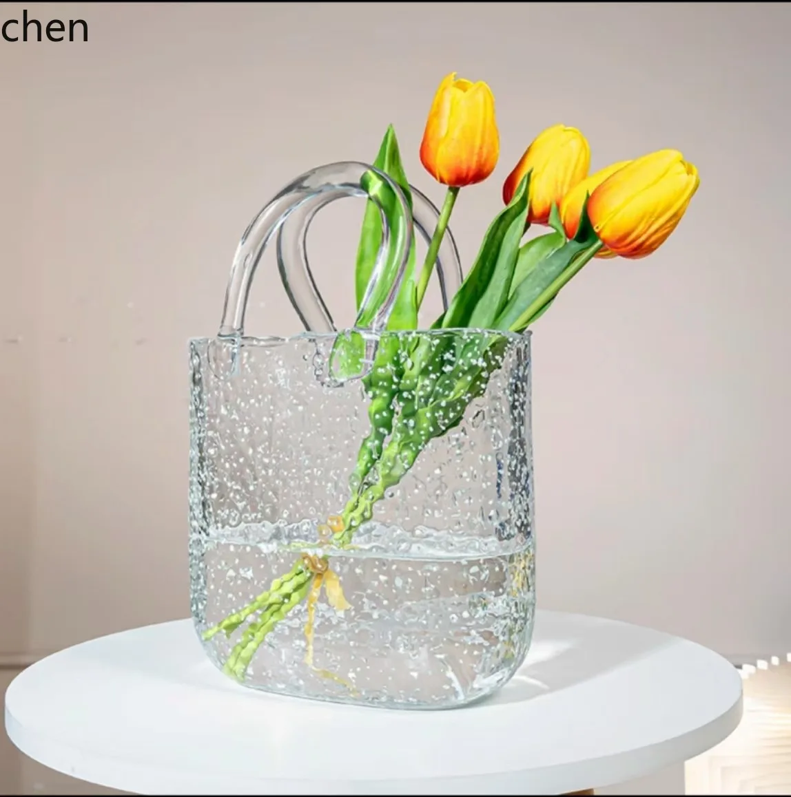 YFY  luminous transparent bag vase - modern minimalist glass vase for living room, high-end aesthetic, premium floral