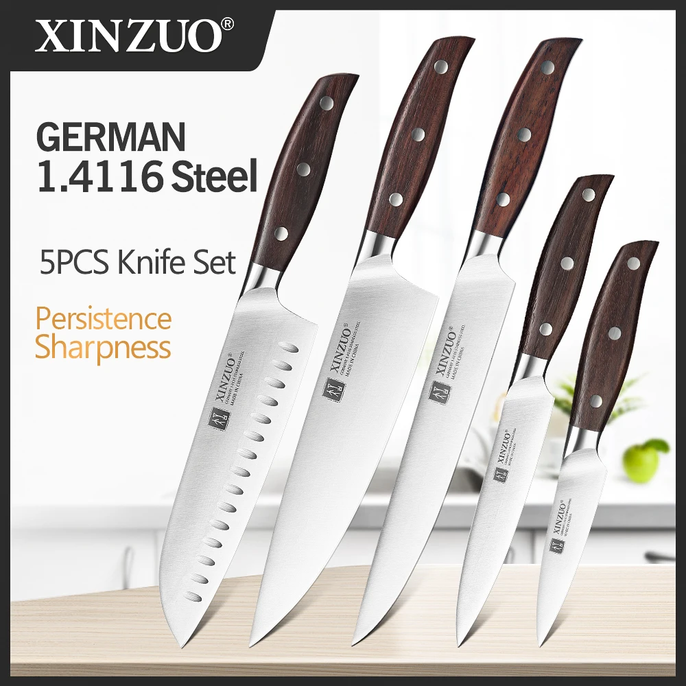 XINZUO 1-5 SZT. Wysokiej Jakości Zestaw Noży Kuchennych 3.5+5+8+8+8 cali: Nóż do Obierania, Nóż Uniwersalny, Nóż Szefa Kuchni, Stal Nierdzewna Niemiecka 1.4116