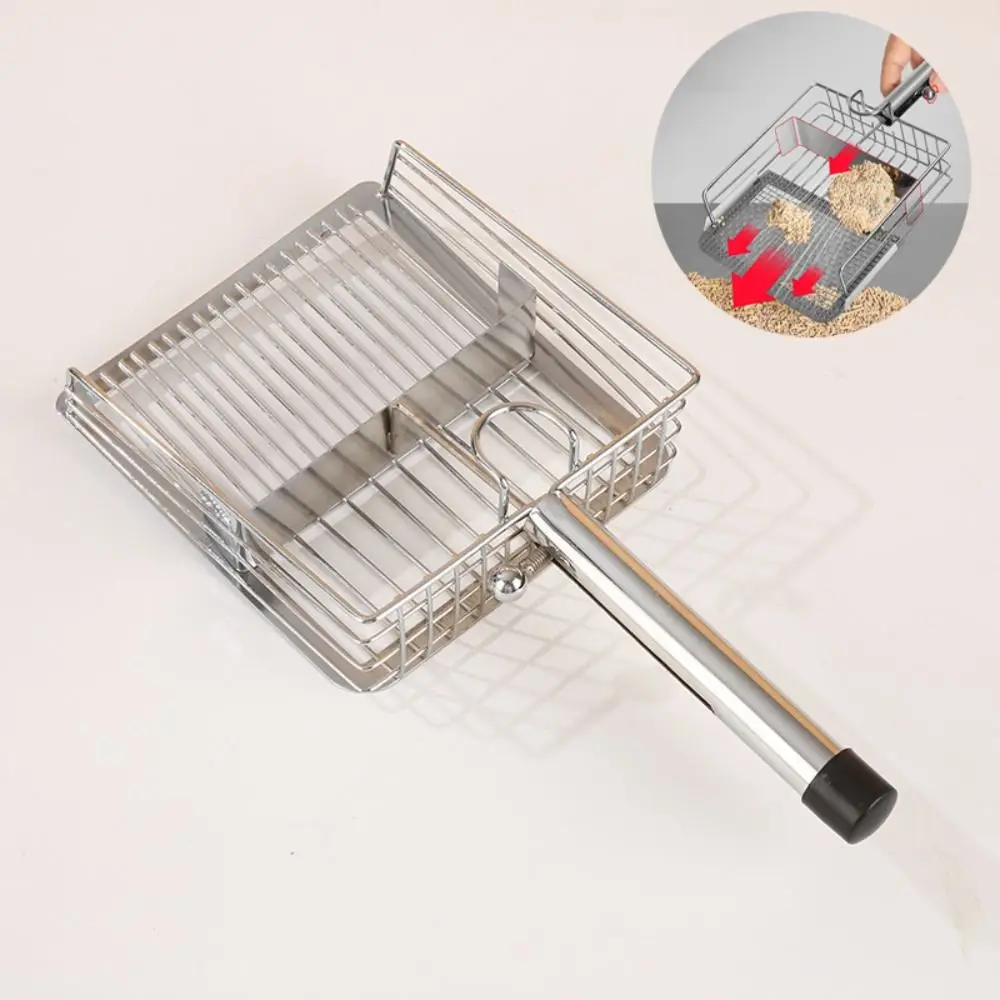 Stainless Steel Cat Litter Shovel Push-pull Design Non-Stick Pet Waste Picker with Hanging Hook Fine Hole Kitten Litter Scoop