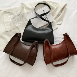 Womens Fashion Shoulder Sling Bag Vintage Brown PU Leather High-Capacity Simple Wide Strap Bucket Crossbody Female Commuter Bags