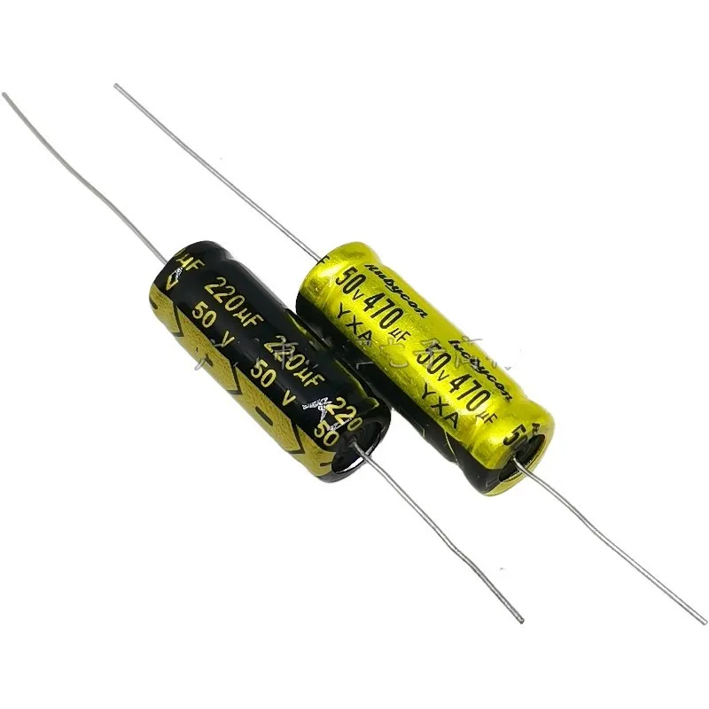 10PCS Feed‑through Non‑Inductive Horizontal Axial Polarized Aluminum Electrolytic Capacitor, 50V220μF  50V470μF 10x25mm