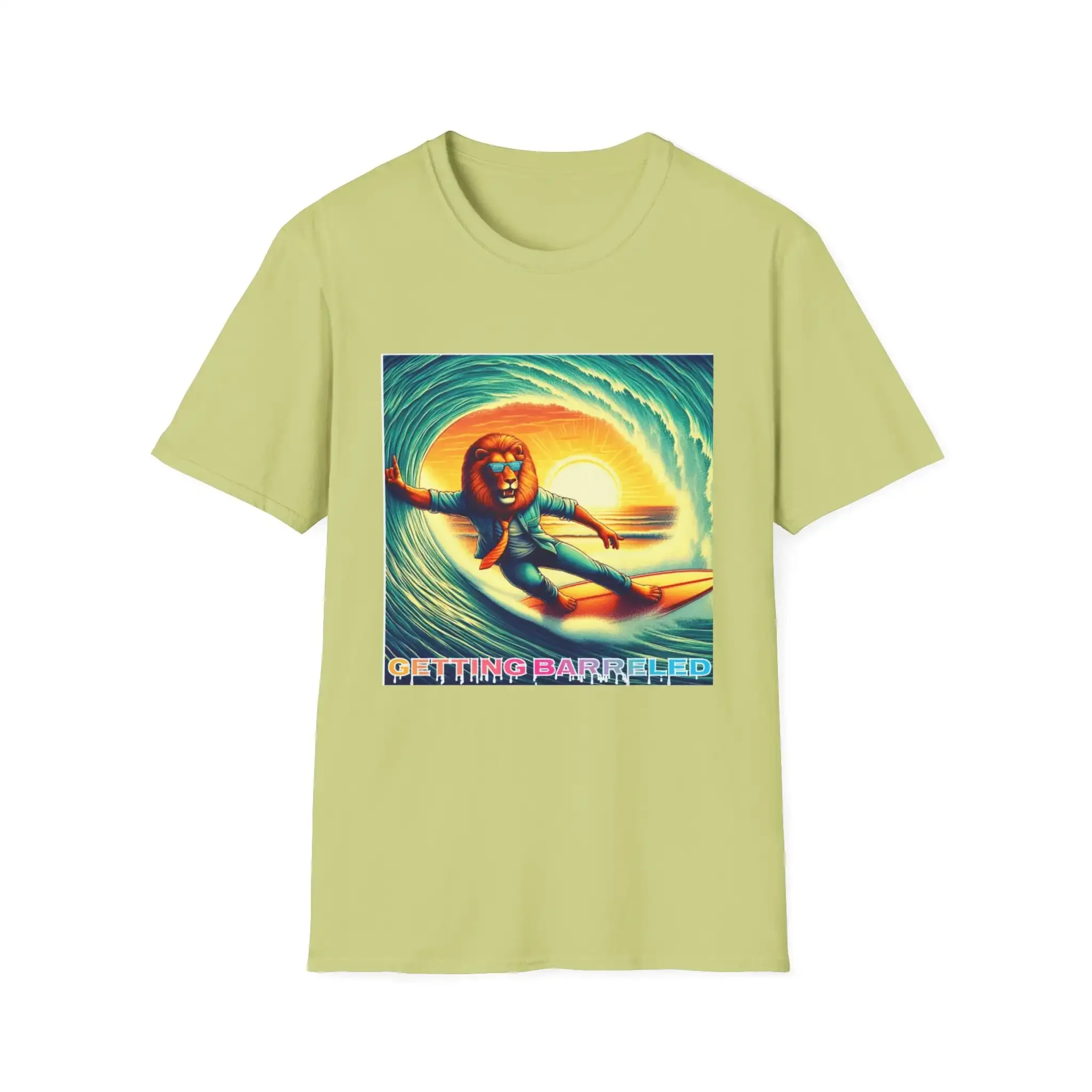 Cool Lion Surfing The Wave In Tube Getting Barreled Mens T Shirt Womens