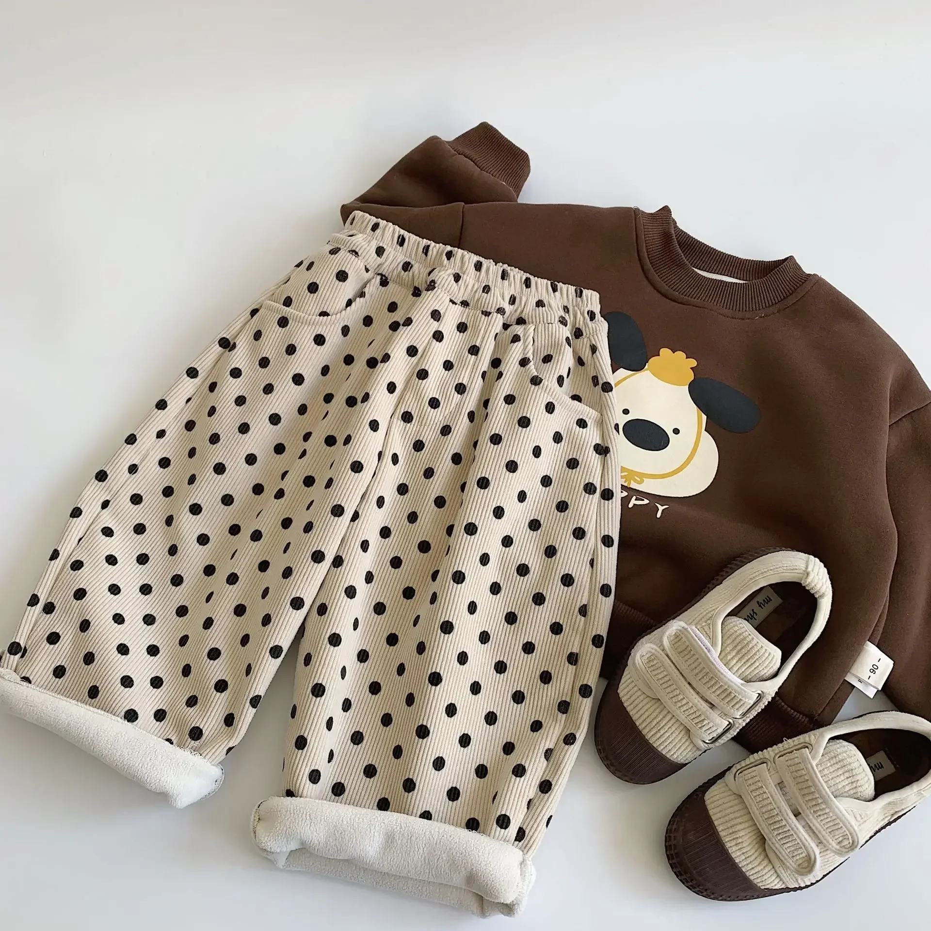 Children Clothes Kids Casual Pants 2024 Winter New Boys and Girls Polka Dot Pants All Match Fashion Korean Style Cashmere Pants