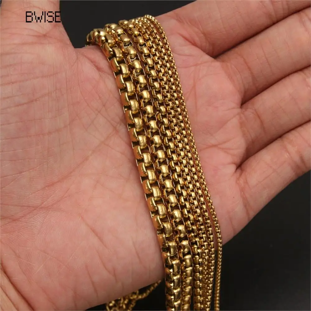 Bwise 2MM 2.5MM 3MM Box Chains Stainless Steel Necklace DIY Long Necklaces Jewelry for Women Men Statement 45CM-75CM