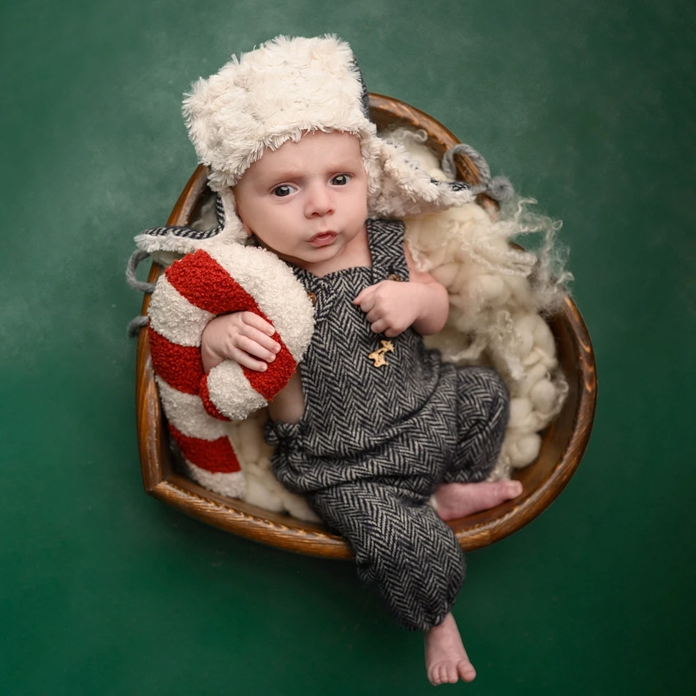 Baby Boy Photo Outfits Newborn Photography Props Herringbone Romper Overalls Newborn Size Photoshoot Costume