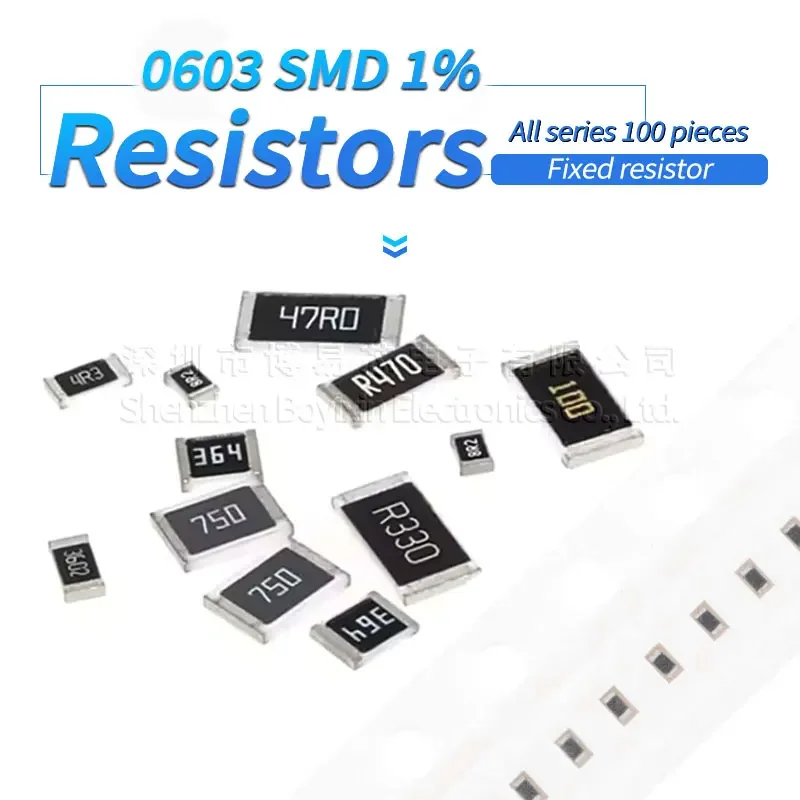 

100pcs 0603 1% high precision chip resistor 1R 2R 3R 4R 5.6R 10R 20R 30R 40R 56R 68R 82R 0.1R 100R 220R 470R 1K 10K 20K 33K 82K