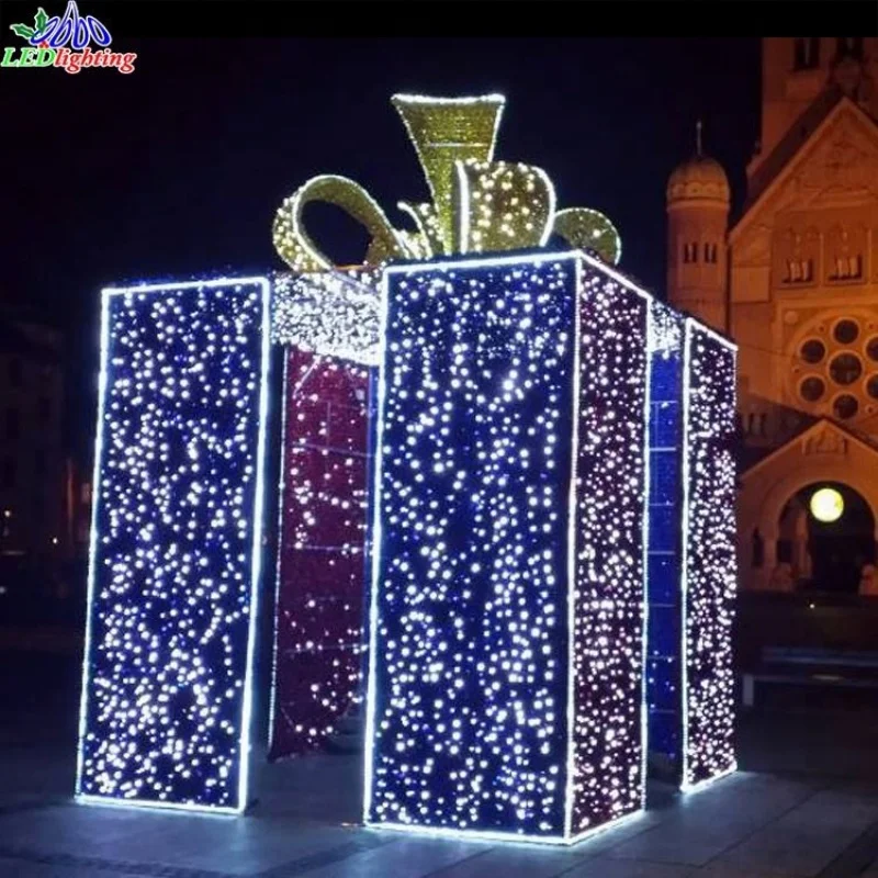 Custom LED motif light outdoor decoration 3D custom large giftbox motif lights