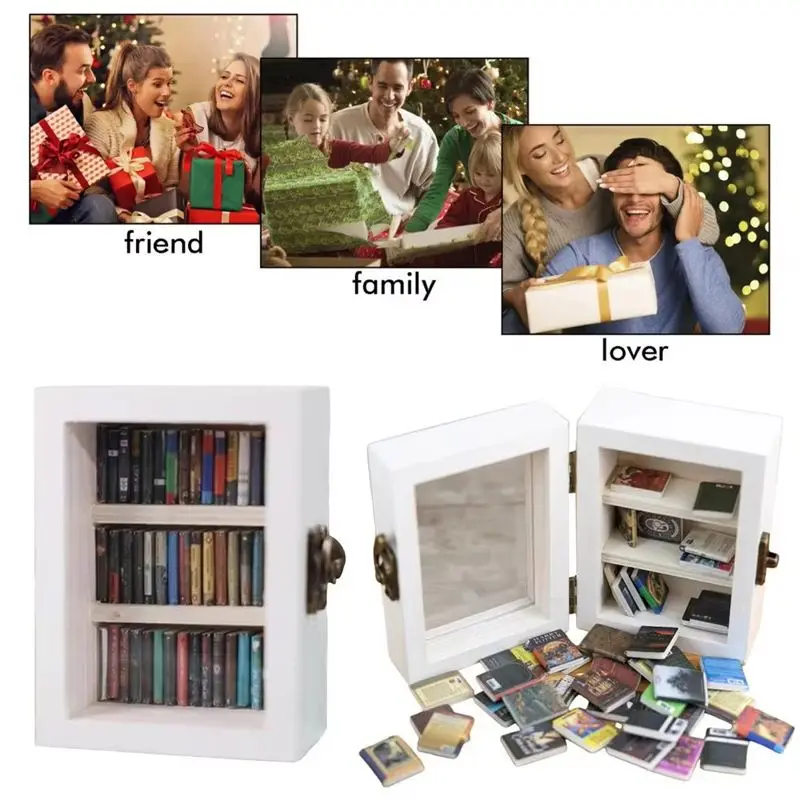 AEE4-Anti-Anxiety Bookshelf With 60 Books Miniature Book Match Boxes Gifts Shake Away Your Anxiety House Decoration