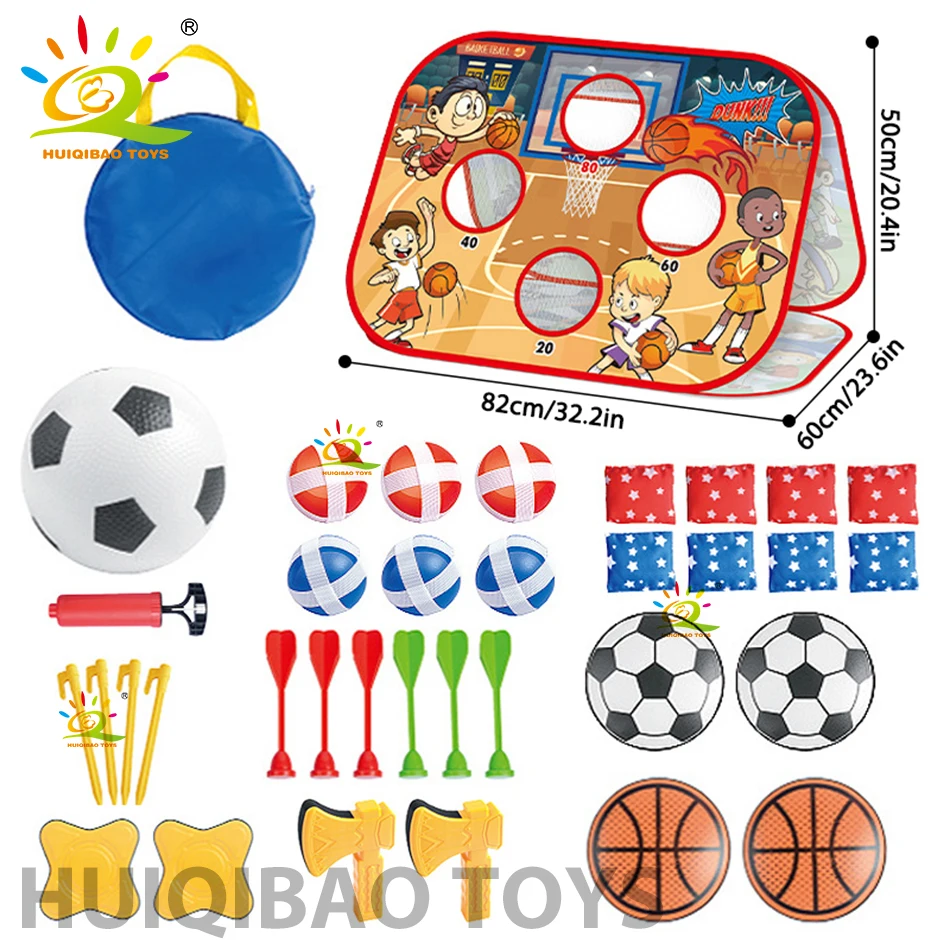 HUIQIBAO Outdoors Party 3IN1 Football Game Rack Big Target Throwing Darts Safe Tossing Throwing Bags Games Toys for Children