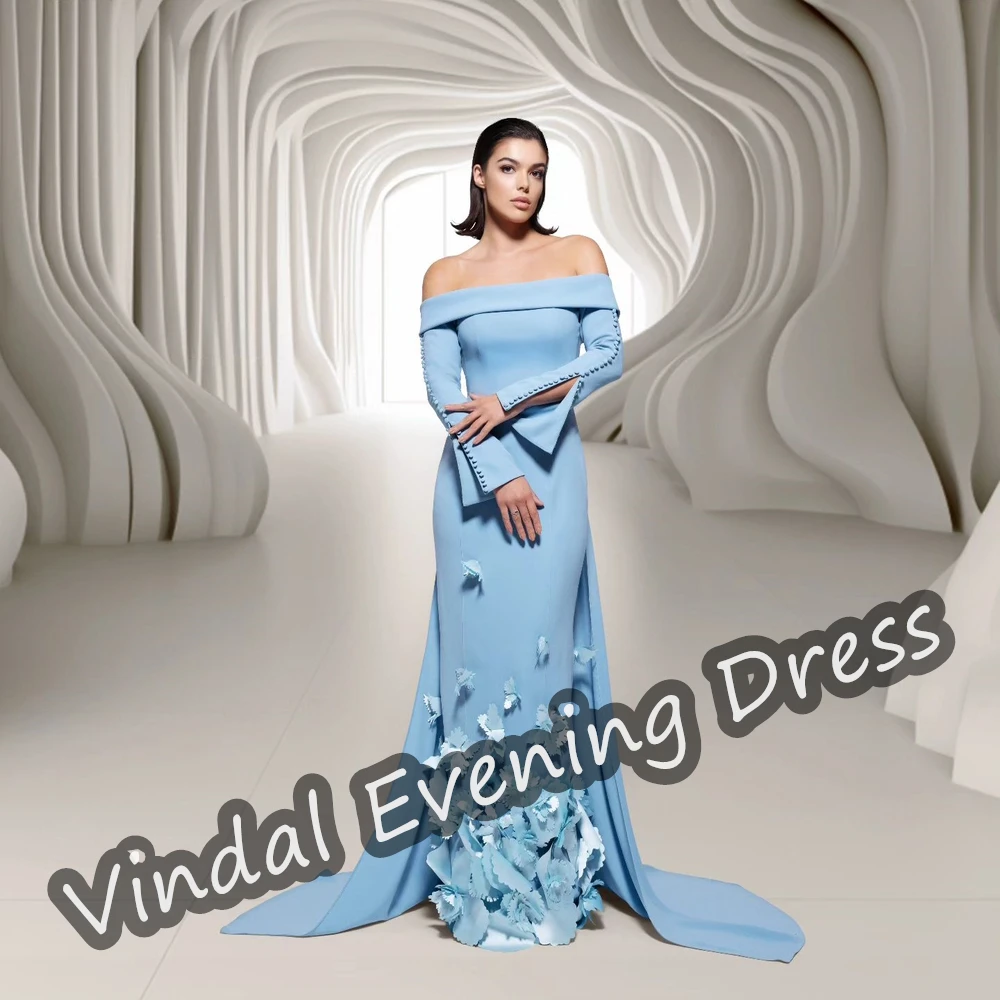 

Vindal Evening Dress Off-the-shoulder Neckline Floor Length Mermaid Elegant Built-in Bra Crepe Sexy Saudi Arabia For Woman 2024