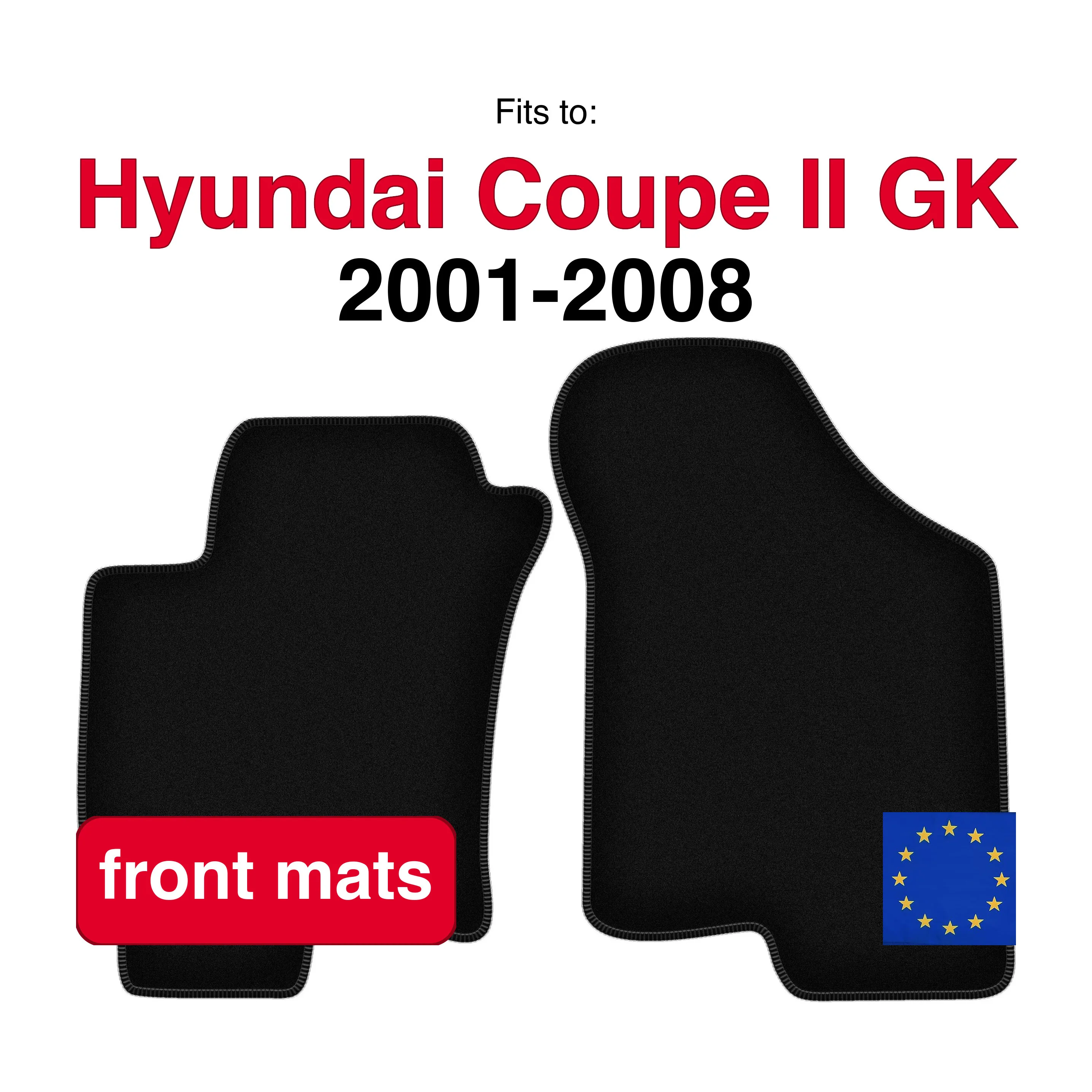 Tapis de velours avant pour Hyundai Coupe II GK Coupe (2001-2008) -Noir (2 pièces)