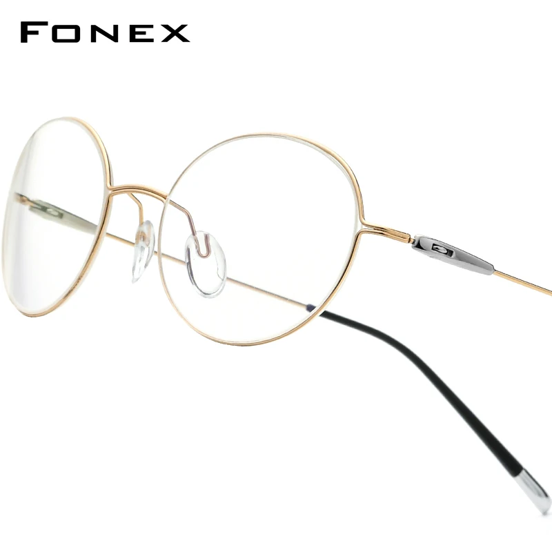 FONEX Titanium Alloy Glasses Frame Men New Brand Design Round Eyeglasses Women Austria Screwless Ultralight-Weight Eyewear 1028