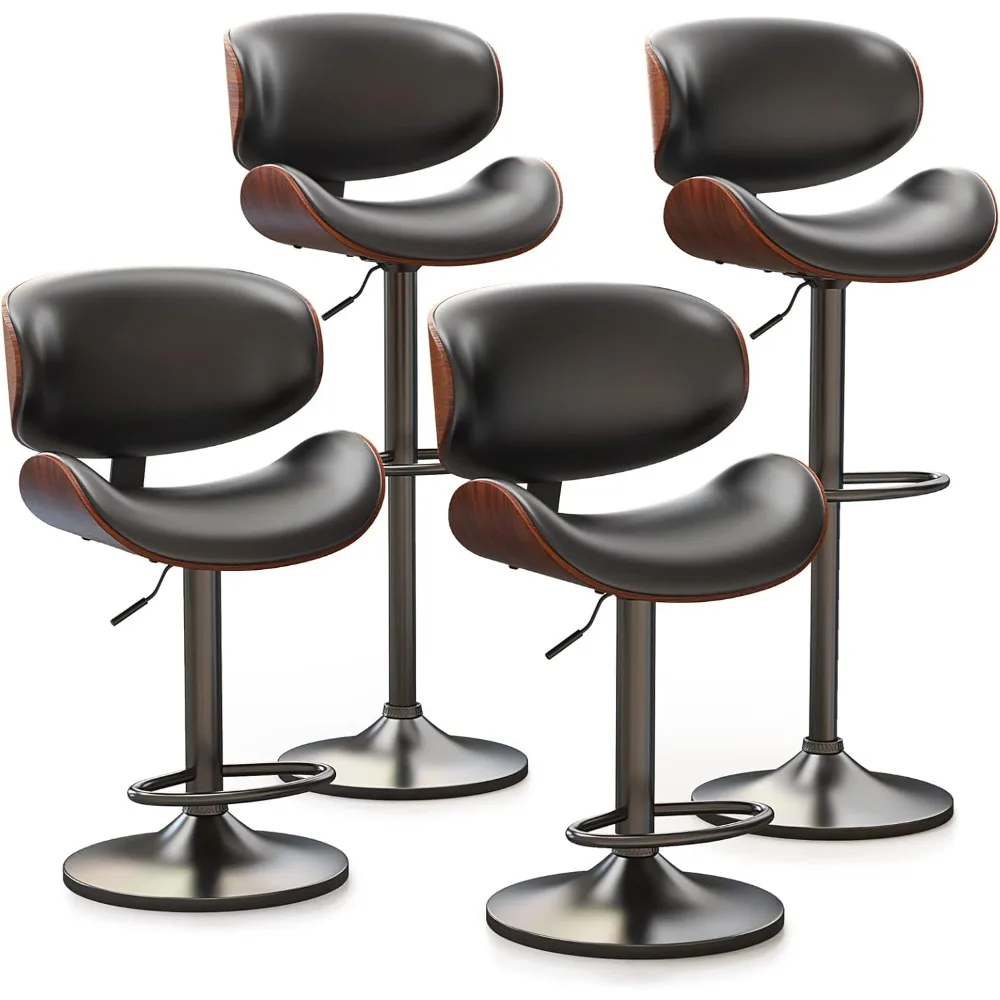 

Bar Stools Set of 4, Bentwood Adjustable Height Swivel Bar Stools, PU Leather Upholstered Bar Chair with Back and Footrest