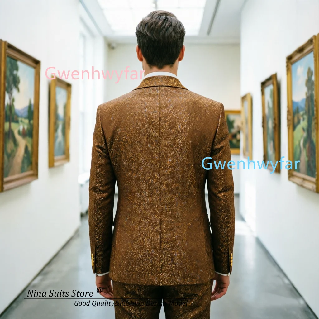 G&N 2026 Tailored Men Luxury Suits in Pattern Small Foral Jacqaurd Fabric Tuxedos for Male to Ball Evening Party Wedding Costume