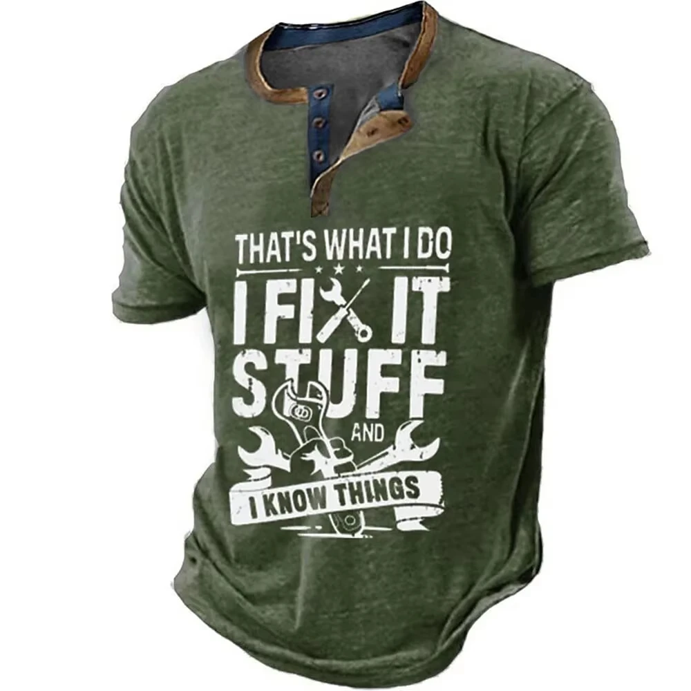 

Fashionable Henley T-shirts, Interesting 3D Font T-shirts, Casual And Comfortable Short-sleeved T-shirts, Retro Streetwear