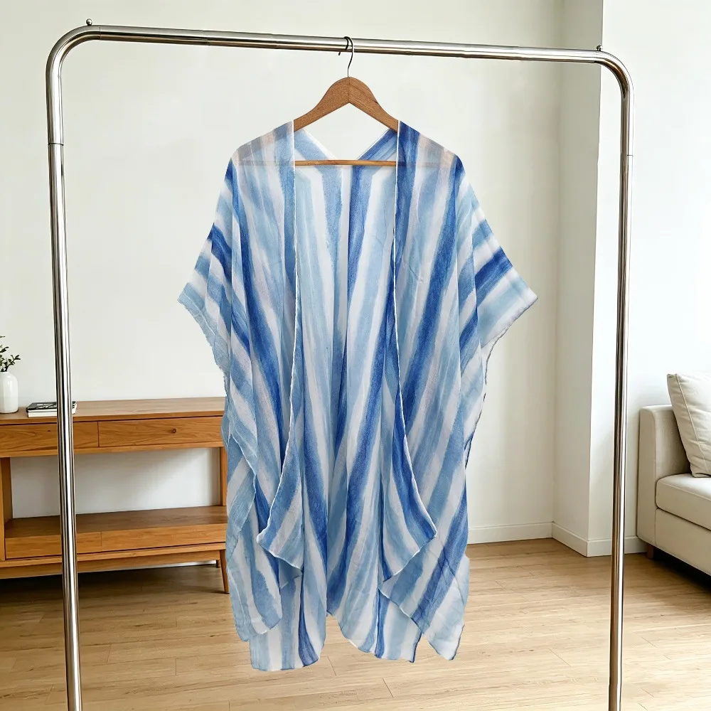 

Polyester Beach Cover Up Light Thin Fabric Sun Block Sun Protection Shawl Breathable Loose Oversize Bikini Cardigan Travel