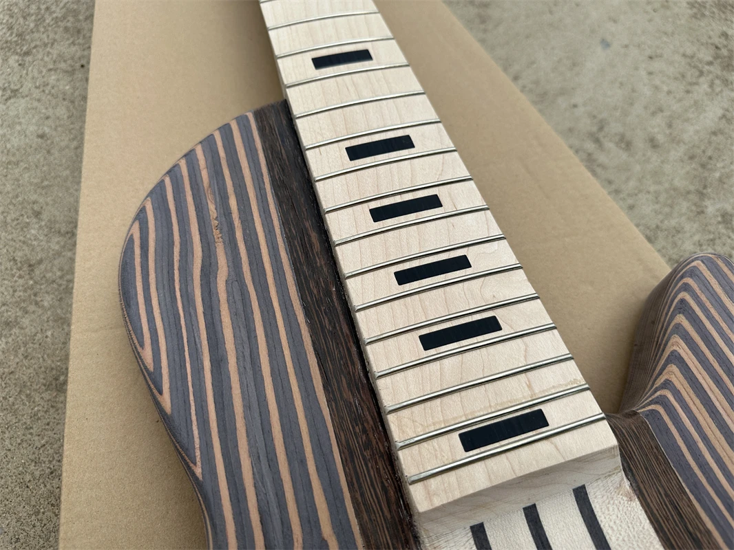 6-string bass guitar 7-piece wood neck through zebra wood body Semi-finished bass No paint No hardware