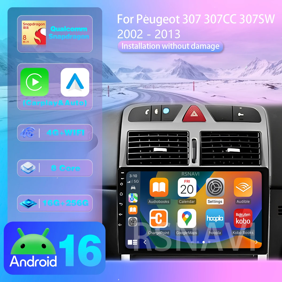 Android 16 Carplay For Peugeot 307 307CC 307SW 2002 - 2013 Multimedia Player Auto Stereo steering wheel app control 360 Camera