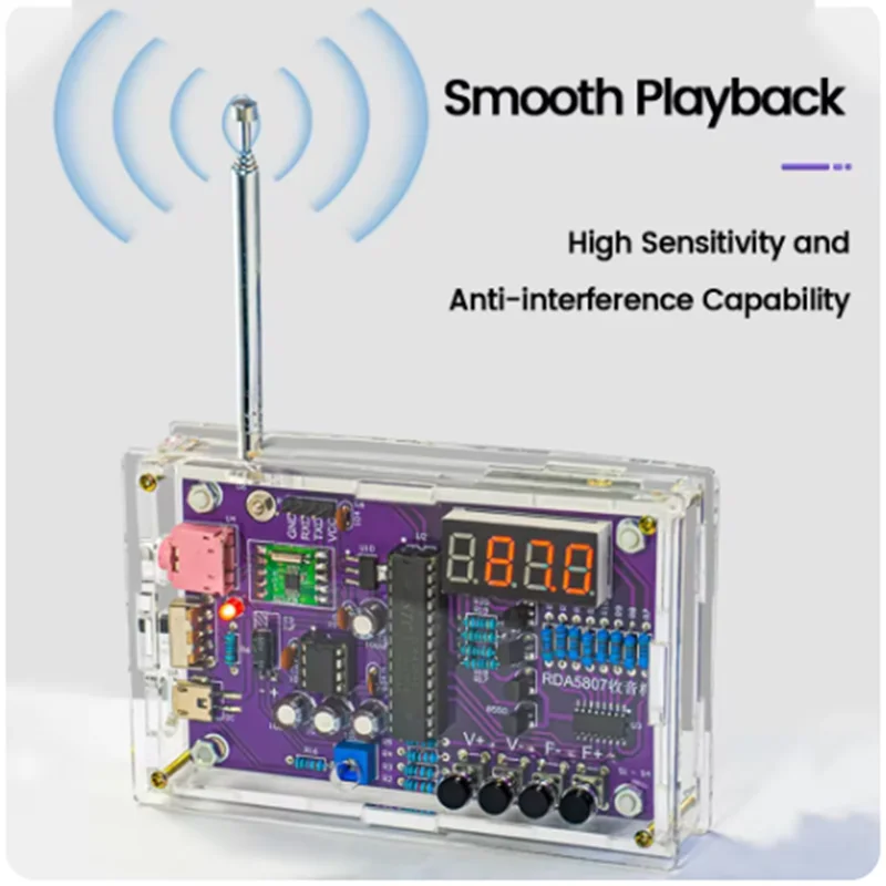 DIY FM Radio Electronic Kit Adjustable Frequency 87-108MHz Digital Display DIY Soldering Project Practice Solder RDA5807S