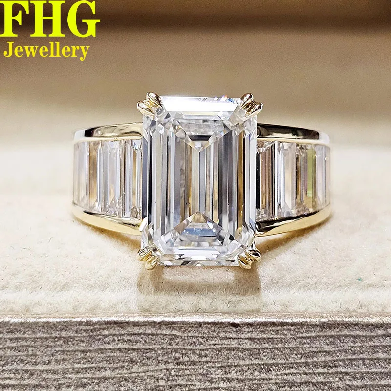 

1 2 3 4 5 6 Carat Real Solid 18K Yellow Gold Ring Women Engagement Wedding Ring Emerald Moissanite Diamond Ring Rectangle Trendy