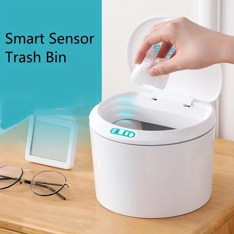 Desktop Sensor Trash Can,Touchless Automatic Mini Waste with Lid Intelligent Induction Electric Garbage Bin for Office Desktop