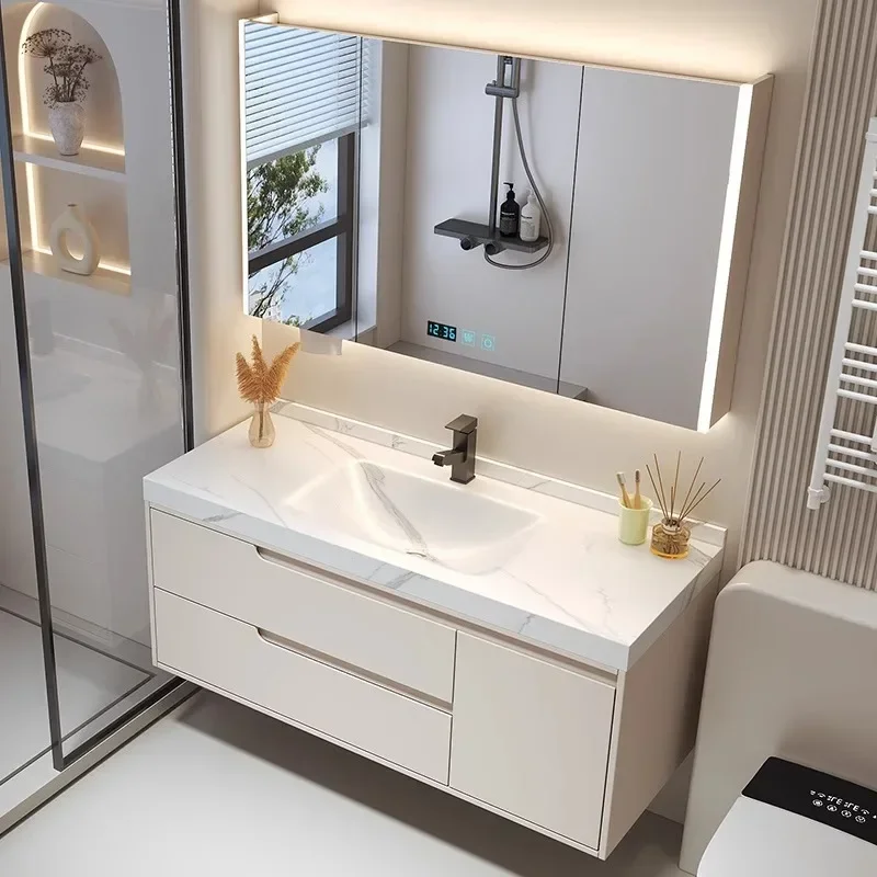 Modern Slate Hot BendIntegrated Basin Bathroom Cabinet Vanity, Solid Wood Storage Cabinet with Undermount Sink 2 Drawers 1 Door