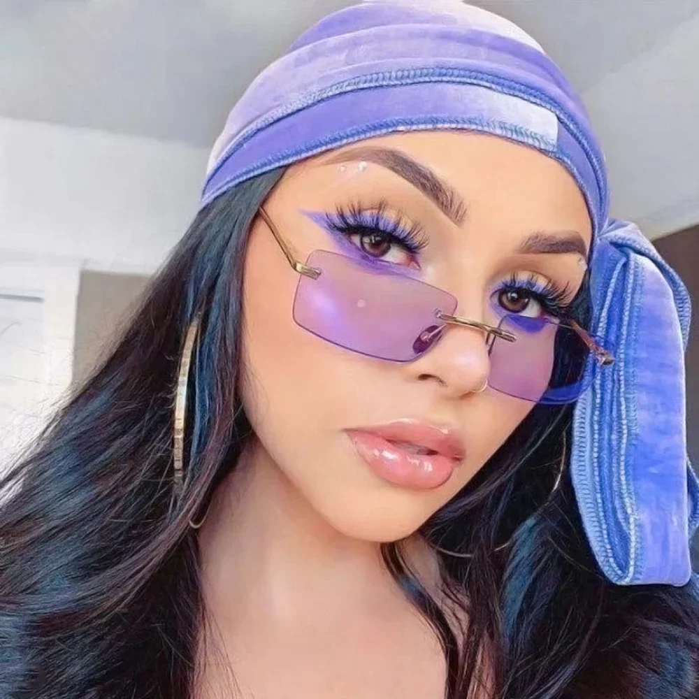 Luxury Brand Designer Rectangle Sunglasses Women Sun Glasses For Ladies 2025 Shades Cutting Lens Ladies Frameless Eyeglasses