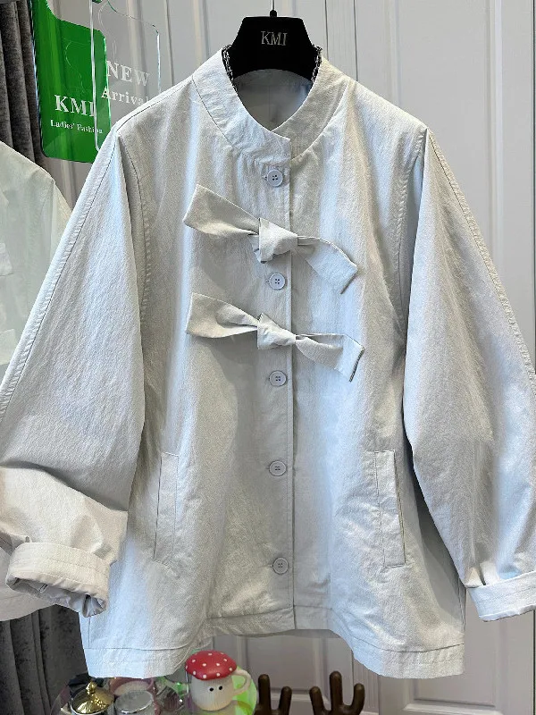 

plus Size Women's Long Sleeve Casual Thin Shirt Spring Summer Knot Decoration 300 Pounds 3D Decoration Outerwear